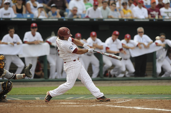 Adrian Morales cranks a 2-run homer off the fair pole in USC's 11-4 drubbing of Arizona State. (Photo: gamecocksonline.com)